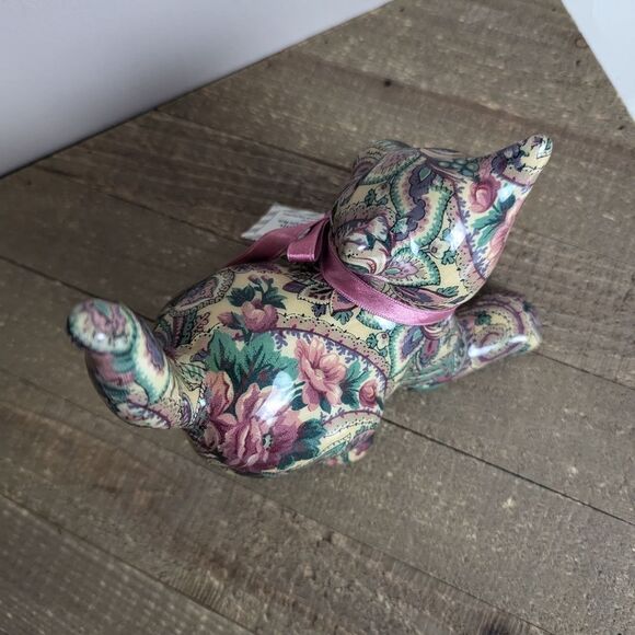 Joan Baker Designs Porcelain Patchworks Cat Pink and Green Sculpture Art Piece - Picture 7 of 9